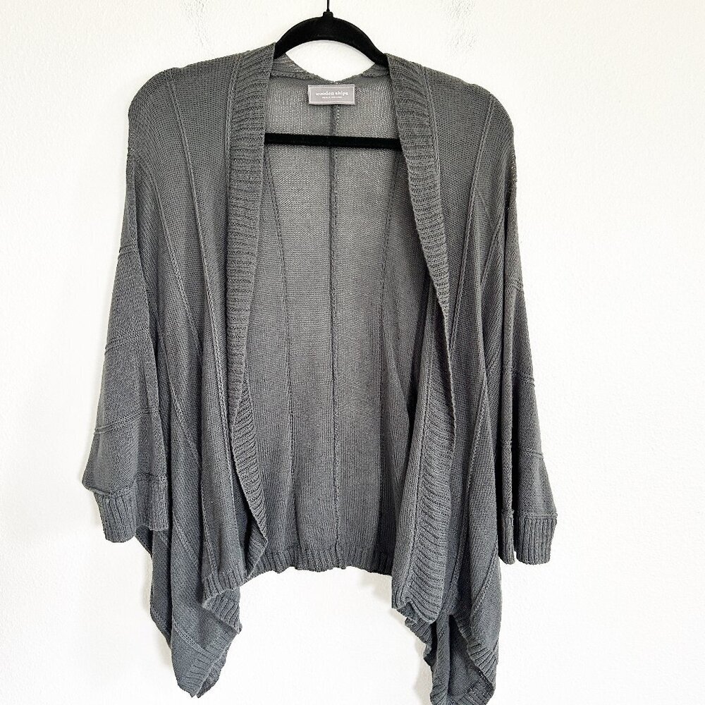 Wooden Ships Sweater S/M Gray Shawl Cardigan Open Front Open Knit